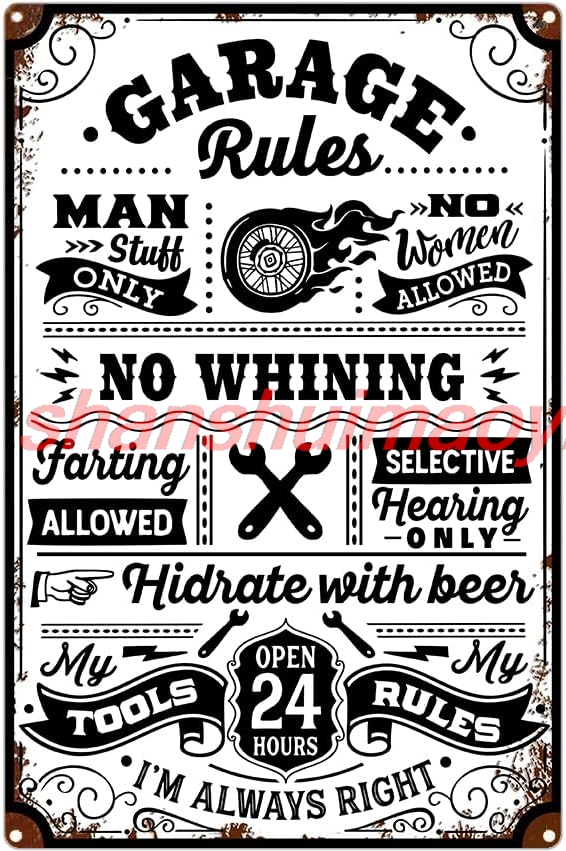 Men Accessories Rule - Placa de regras para garagem, placas